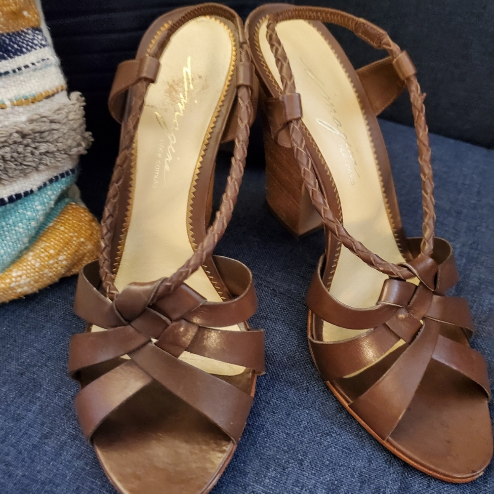 Imagine by Vince Camuto Brown Leather Strappy Heels Sandals 8